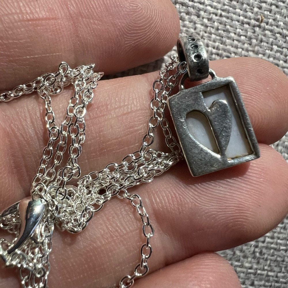 Sterling Silver Heart Paneled Pendant Necklace - Silver